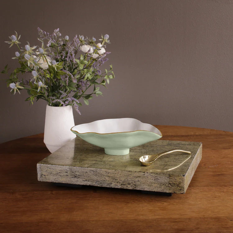 ENCANTO Claire Small Oval Bowl with Spoon - Pistachio, White & Gold