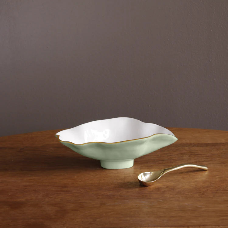 ENCANTO Claire Small Oval Bowl with Spoon - Pistachio, White & Gold