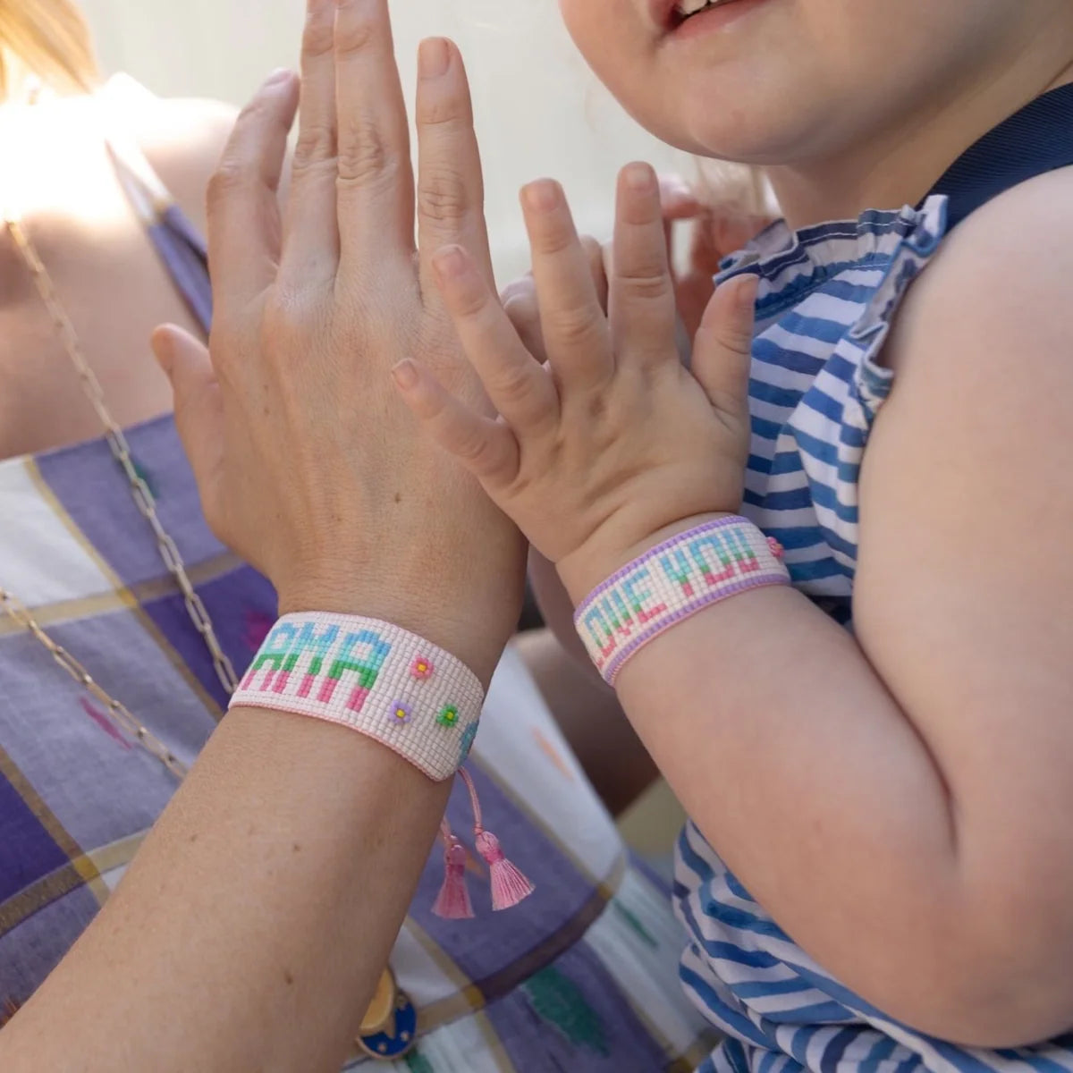 Mini & Me Chevron Rainbow MAMA +ILY Kids Heart Beaded Bracelet Set - HART