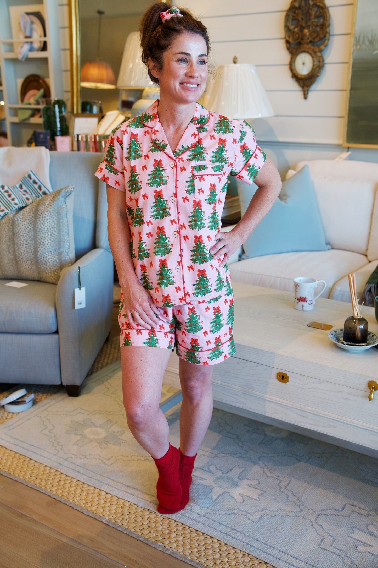 Ribbons In The Pines| Short Sleeve Pajama Gift Set | Pink