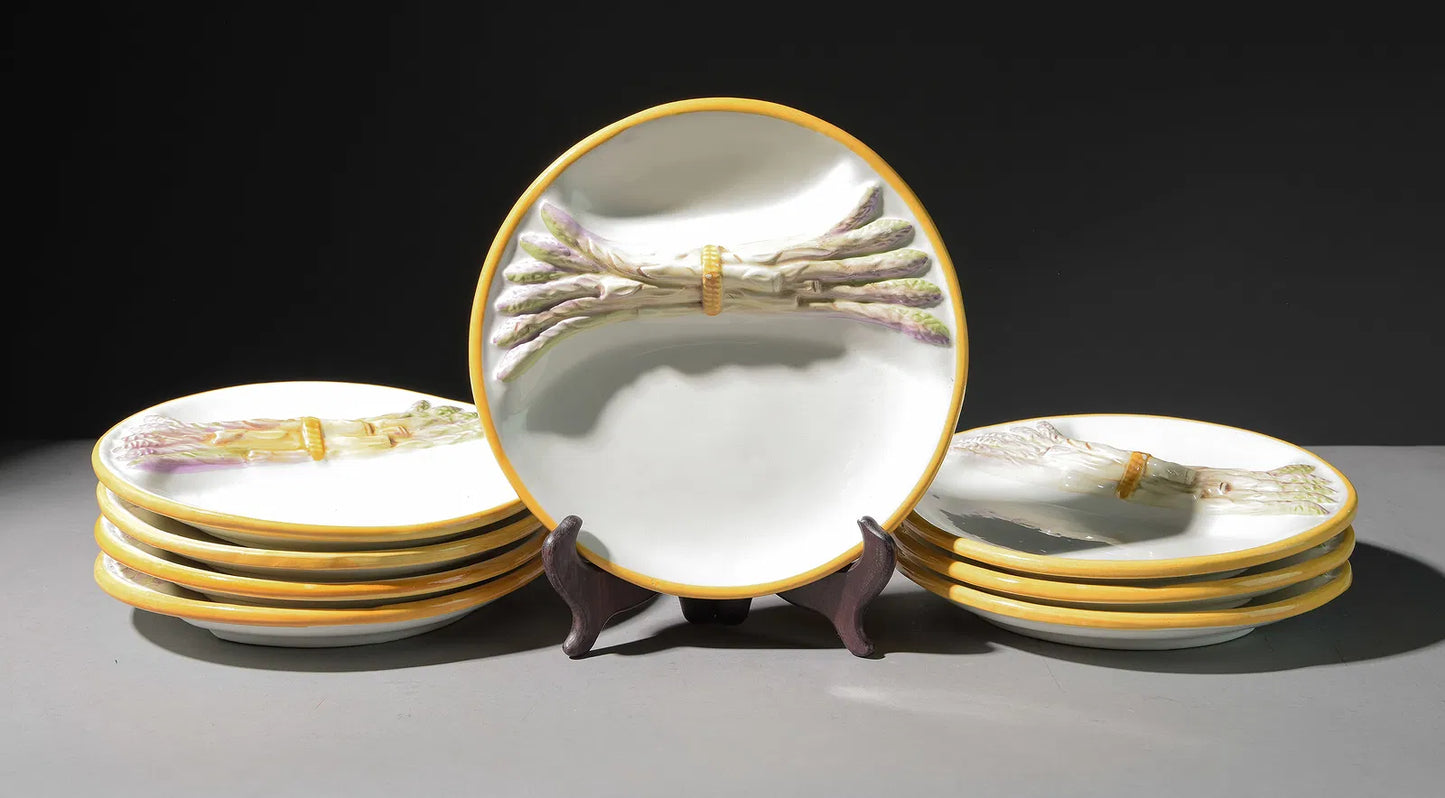 French Asparagus Glazed Earthenware Plates