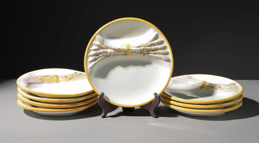 French Asparagus Glazed Earthenware Plates