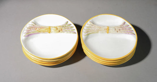 French Asparagus Glazed Earthenware Plates