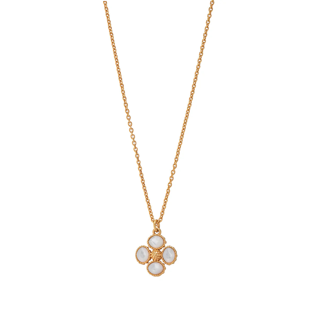 Berry Clover Double Sided Charm Necklace, 16" + 2" Pearl White ZYN07/110