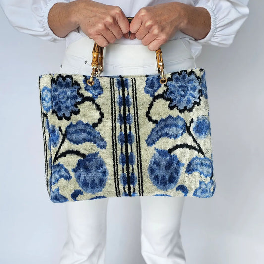 Blue Flower Print Small Avery Bamboo Bag