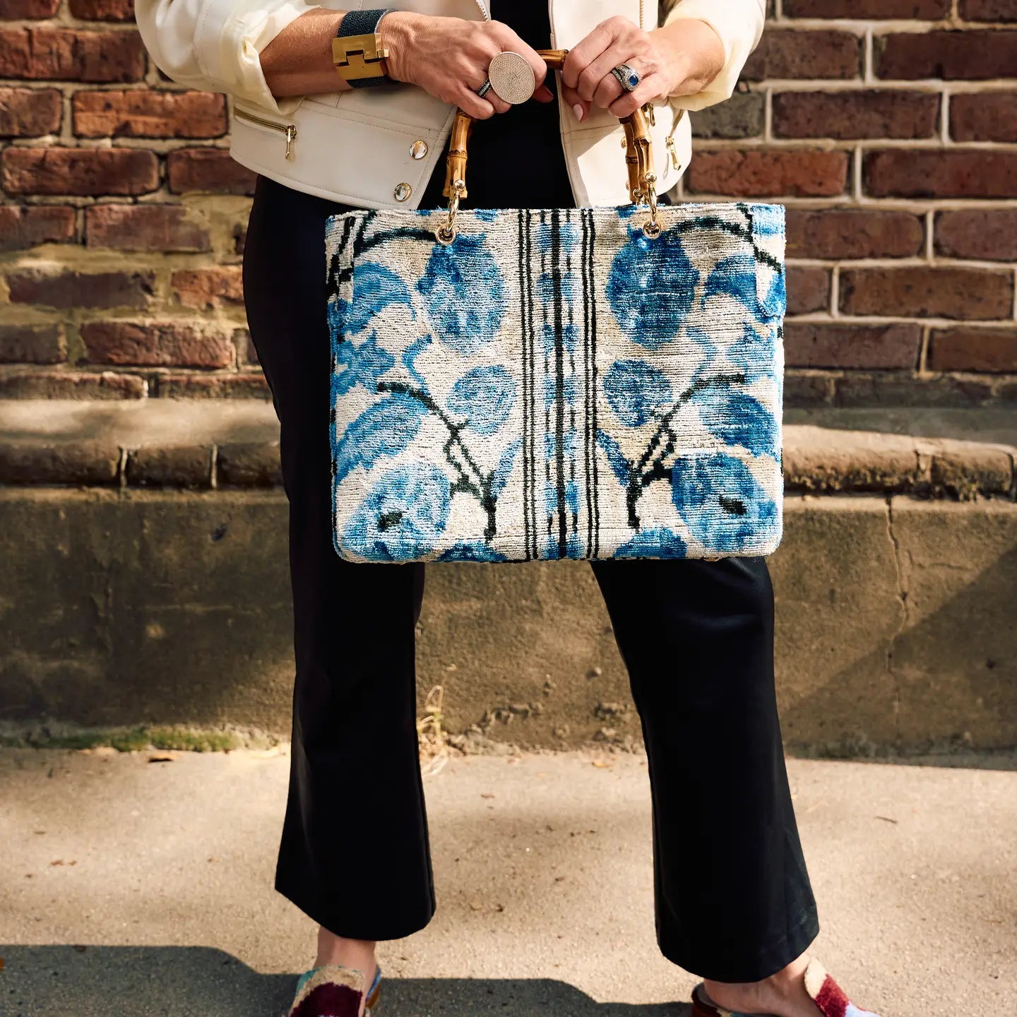 Blue Flower Print Small Avery Bamboo Bag