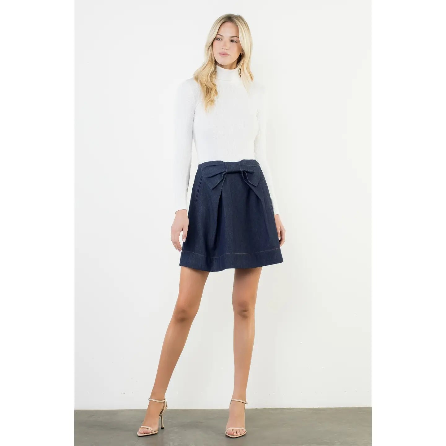 Bow Front A-Line Denim Skirt