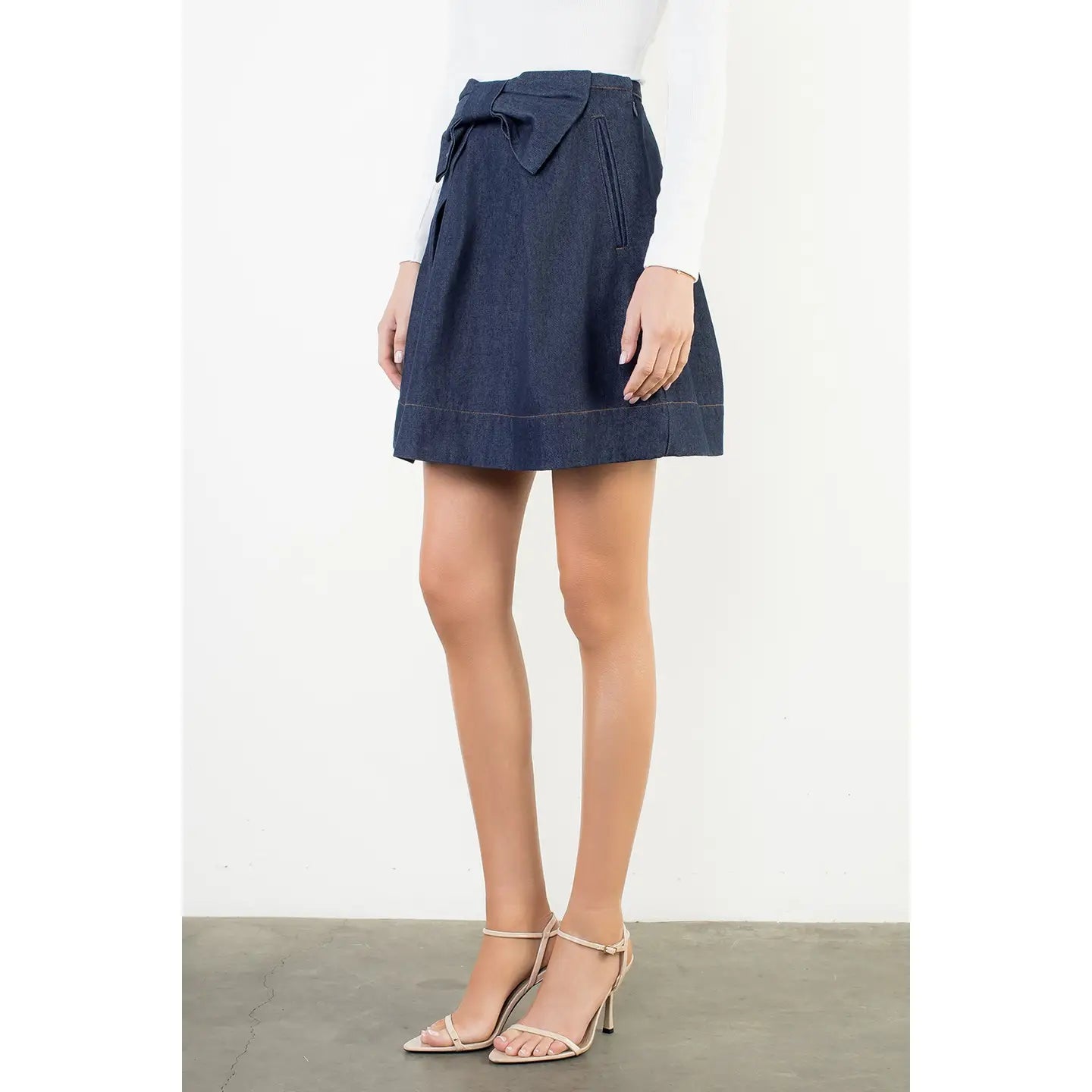 Bow Front A-Line Denim Skirt
