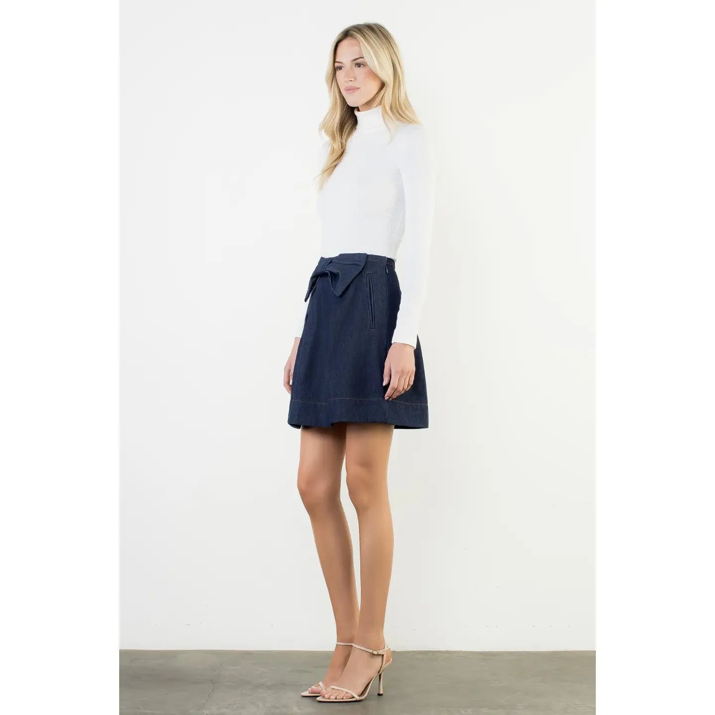 Bow Front A-Line Denim Skirt