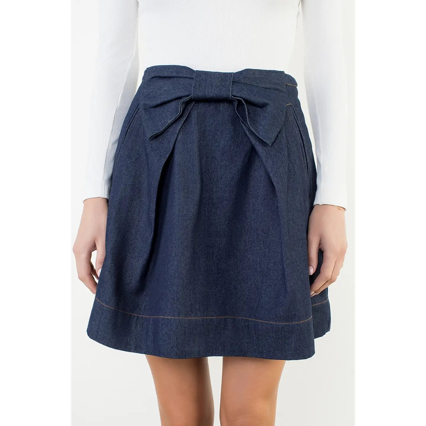 Bow Front A-Line Denim Skirt