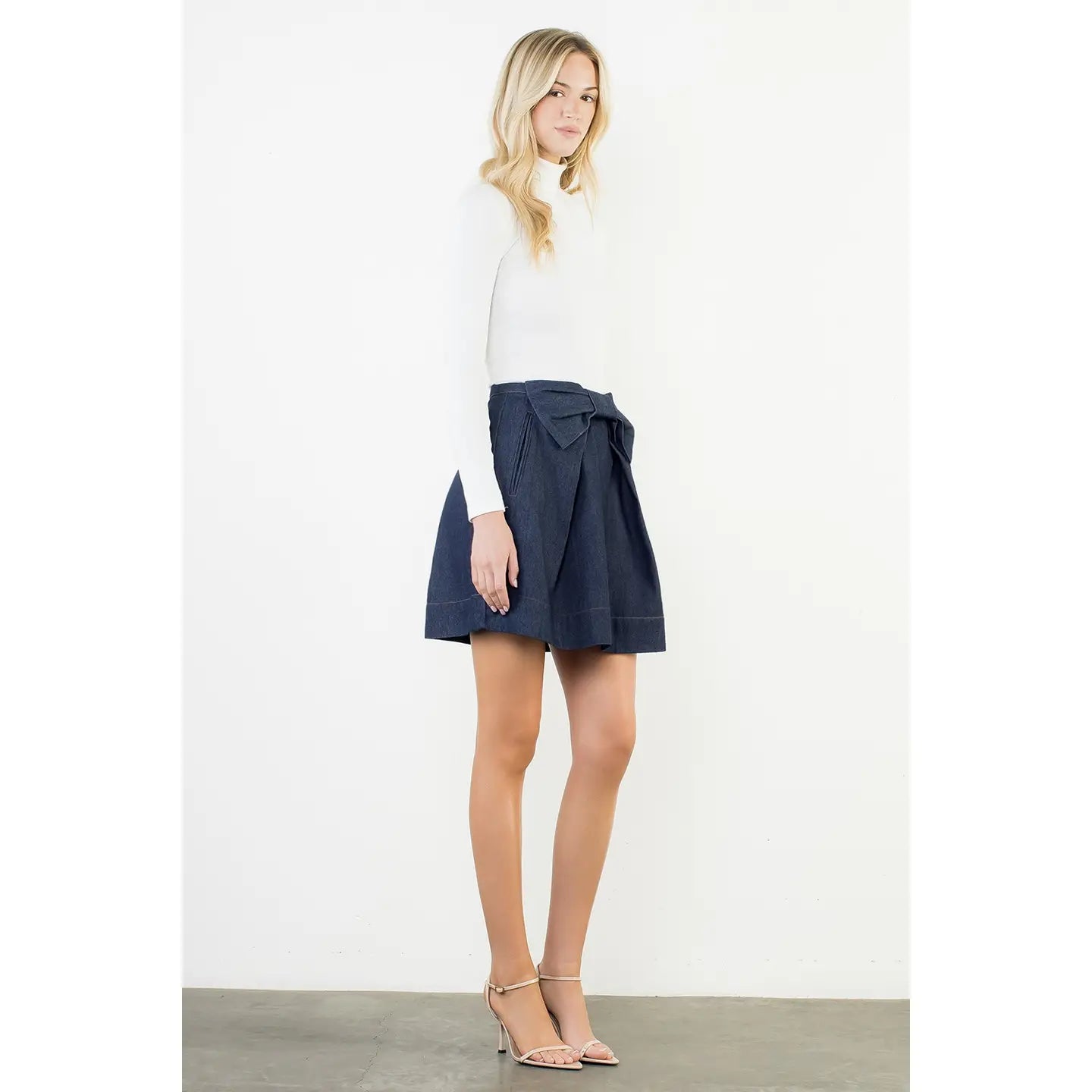 Bow Front A-Line Denim Skirt