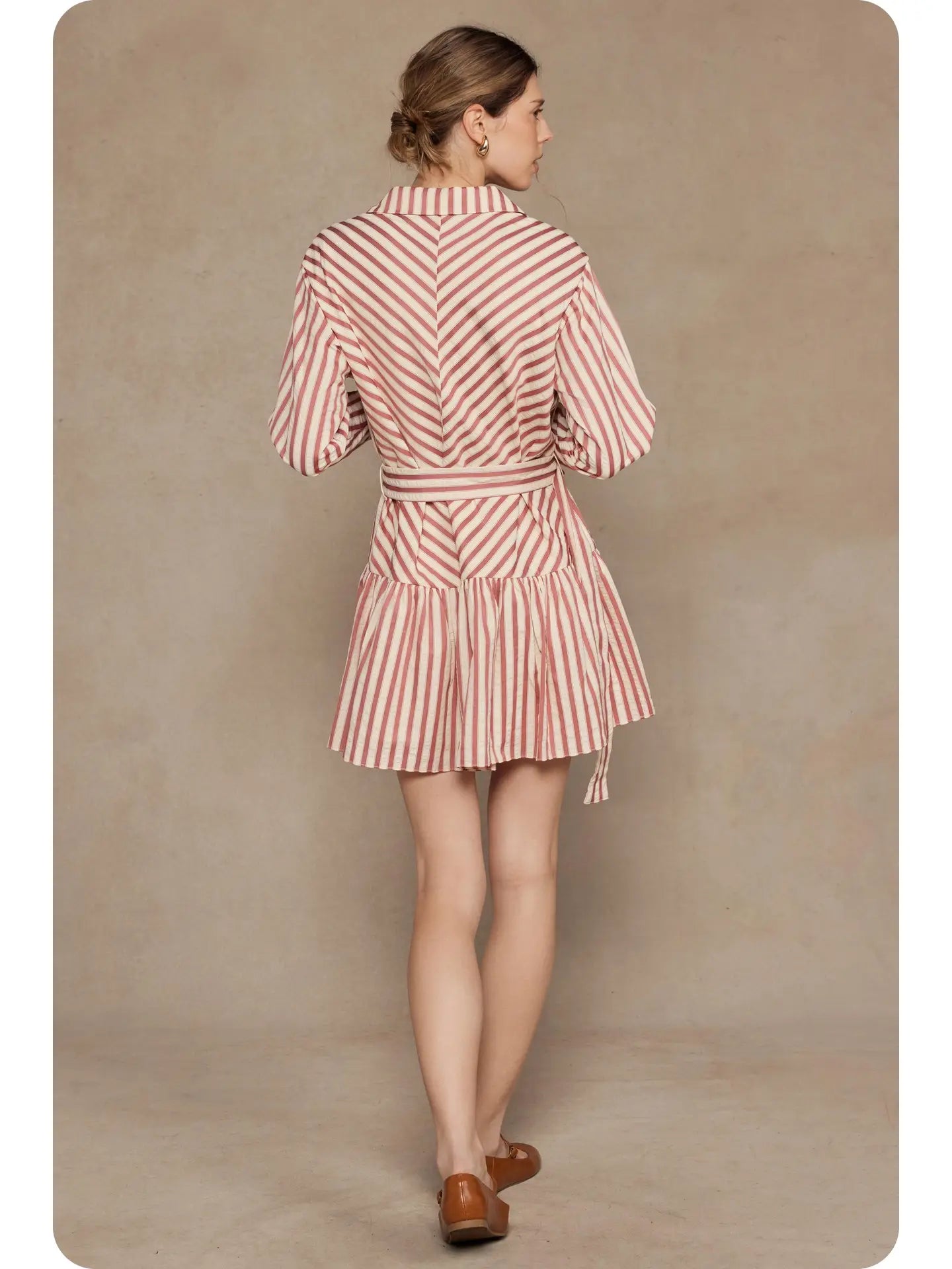 Striped Button Down Mini Dress | Brown/Cream