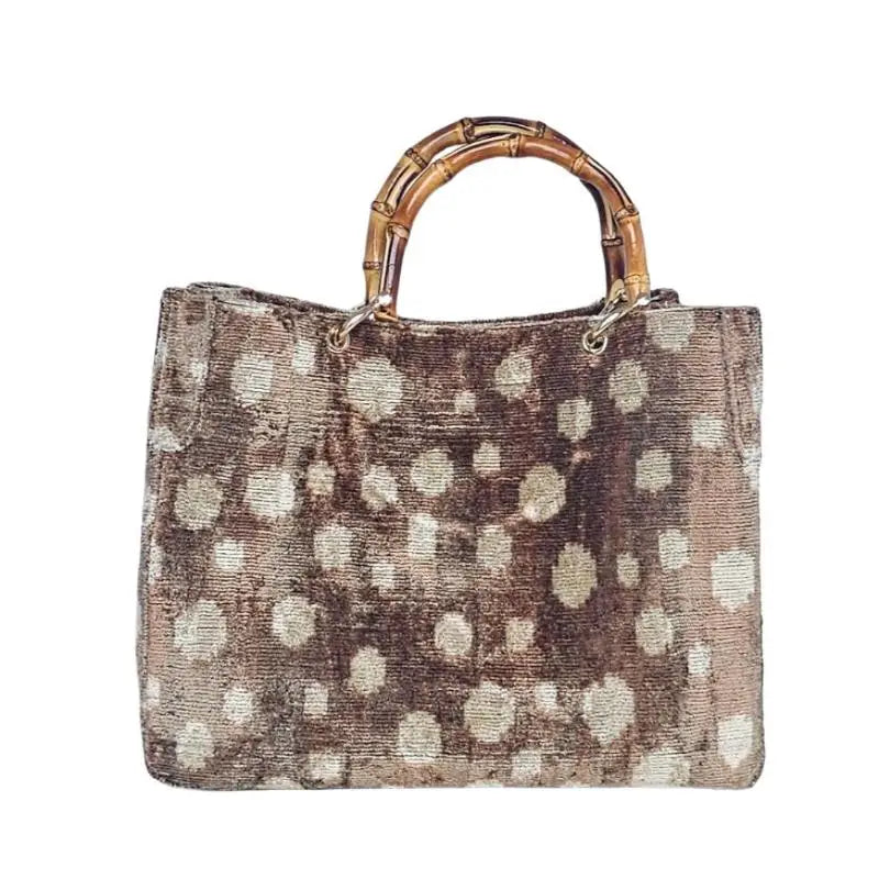 Baldiz Brown Polka Dot Small Avery Bamboo Bag
