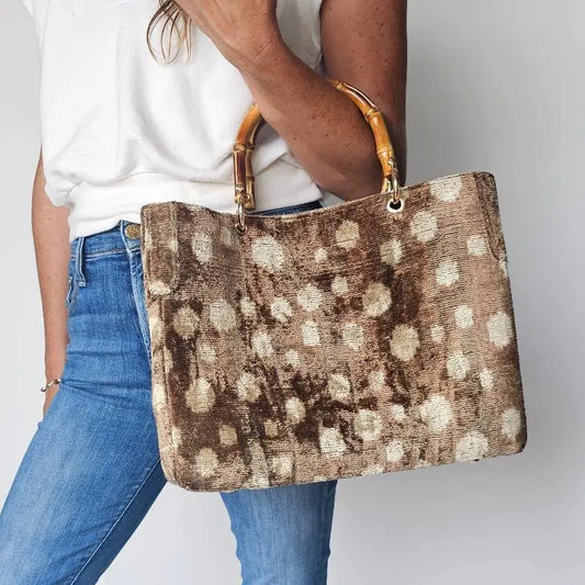 Baldiz Brown Polka Dot Small Avery Bamboo Bag
