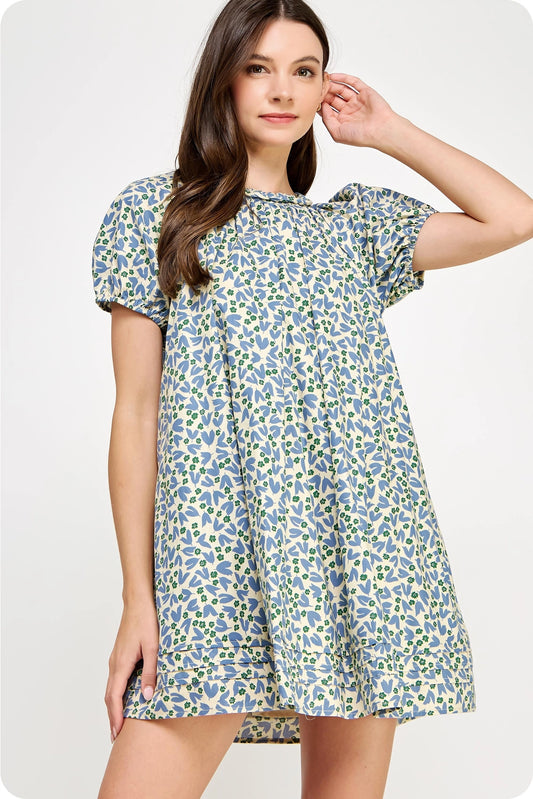 Braid Trim Floral Voile Mini Dress