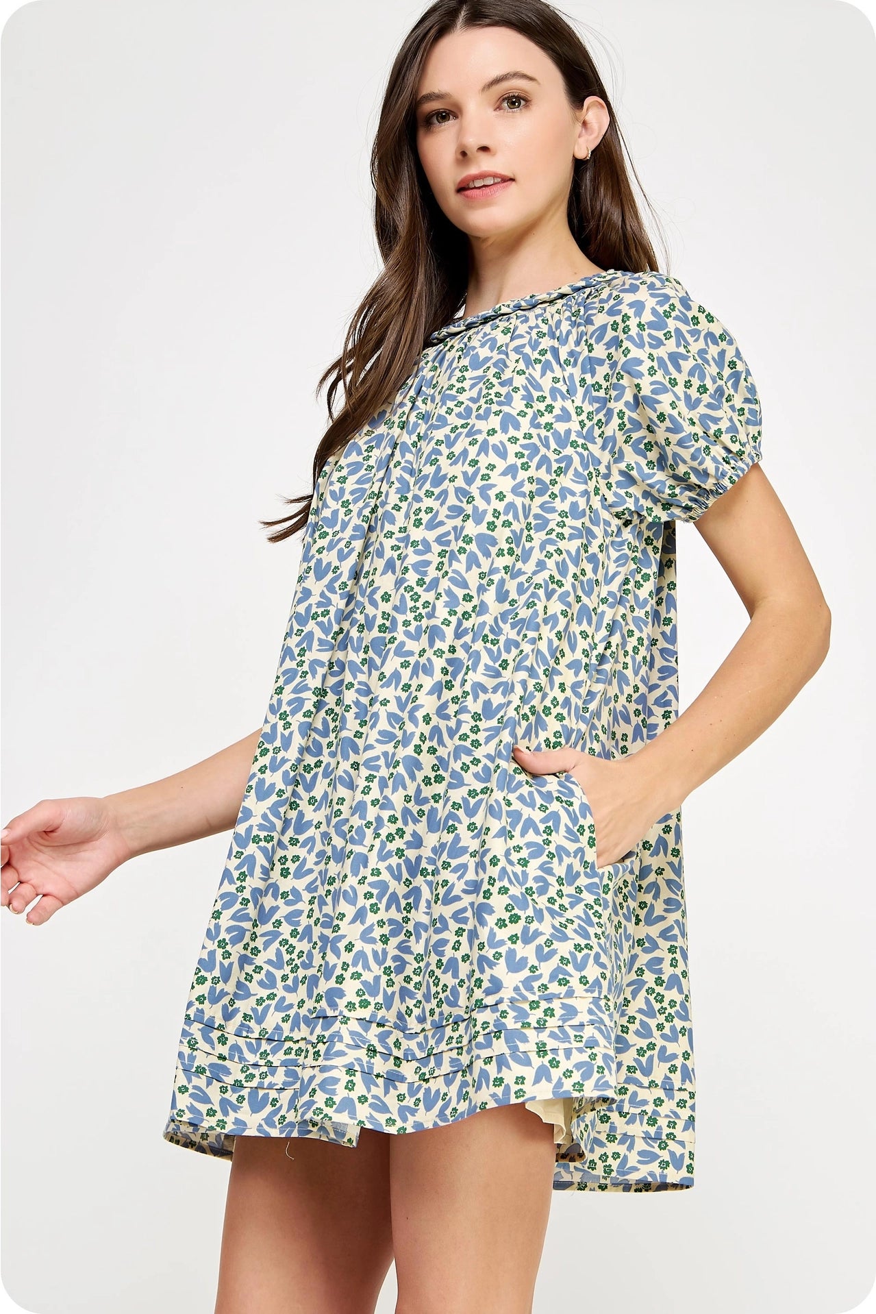 Braid Trim Floral Voile Mini Dress