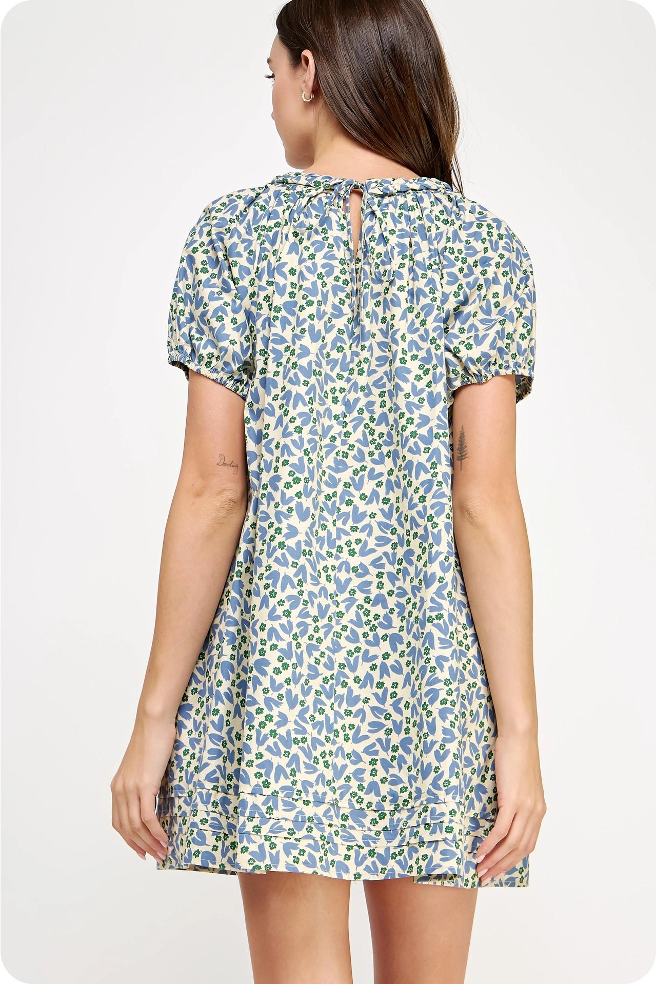 Braid Trim Floral Voile Mini Dress