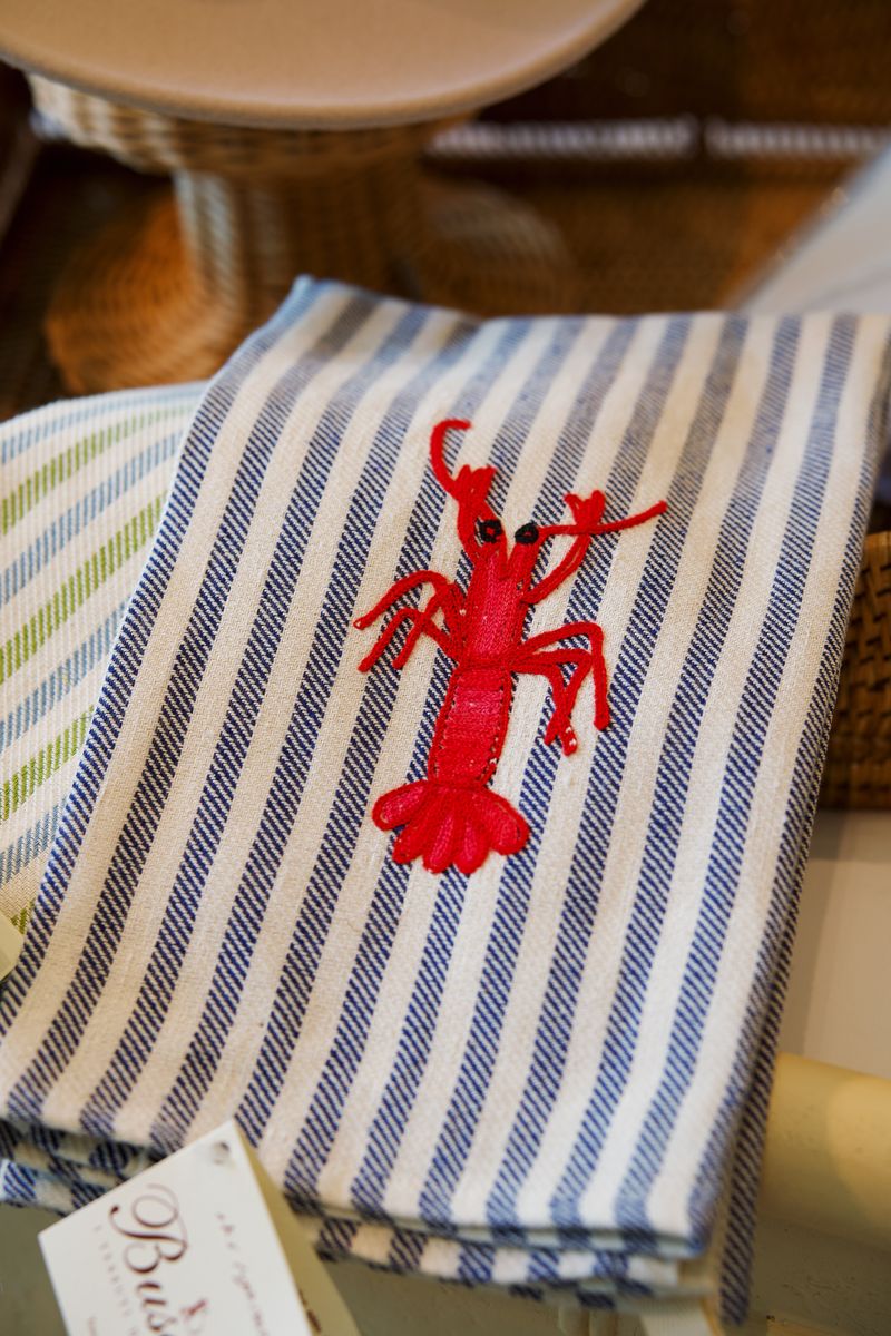 Hand Embroidered Kitchen Towel Lobster/Crawfish Col. 21