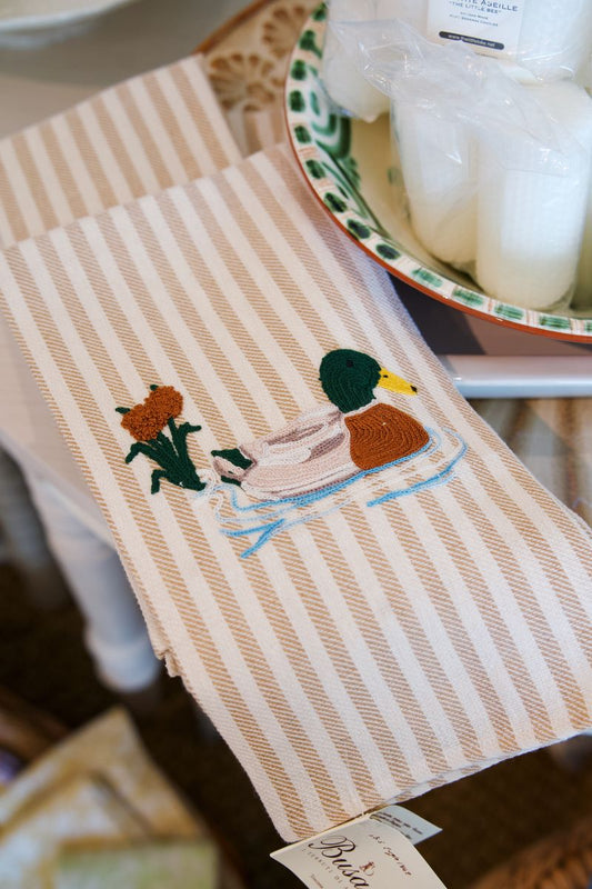 Hand Embroidered Kitchen Towel with Duck Col. 113
