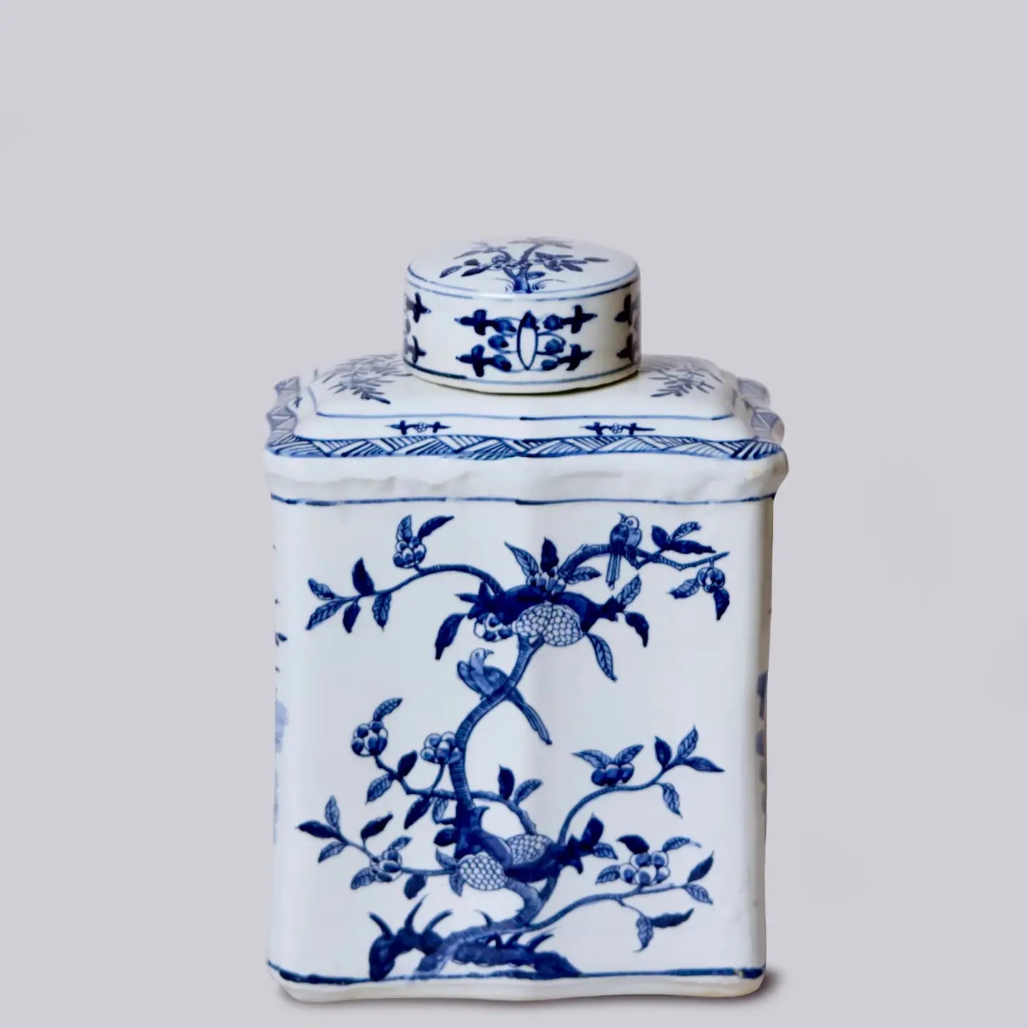 Bird and Flower Blue and White Porcelain Caddy C314