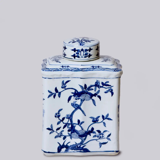 Bird and Flower Blue and White Porcelain Caddy C314