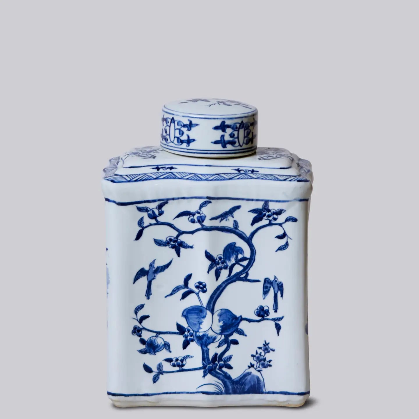Bird and Flower Blue and White Porcelain Caddy C314