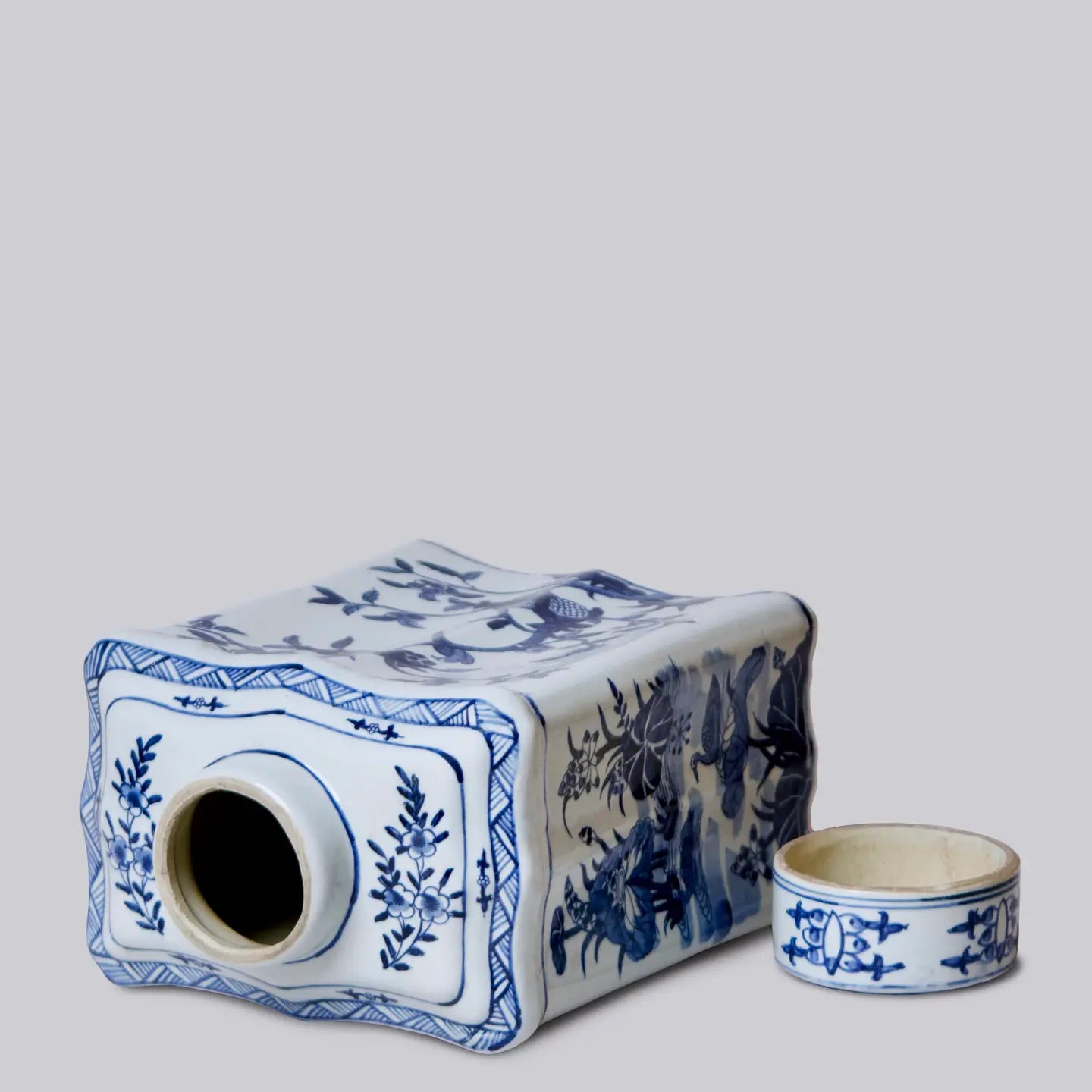 Bird and Flower Blue and White Porcelain Caddy C314