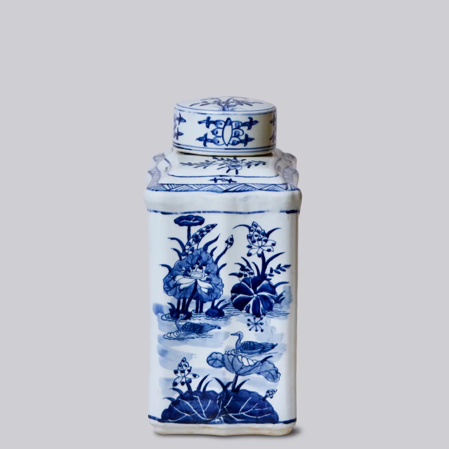Bird and Flower Blue and White Porcelain Caddy C314