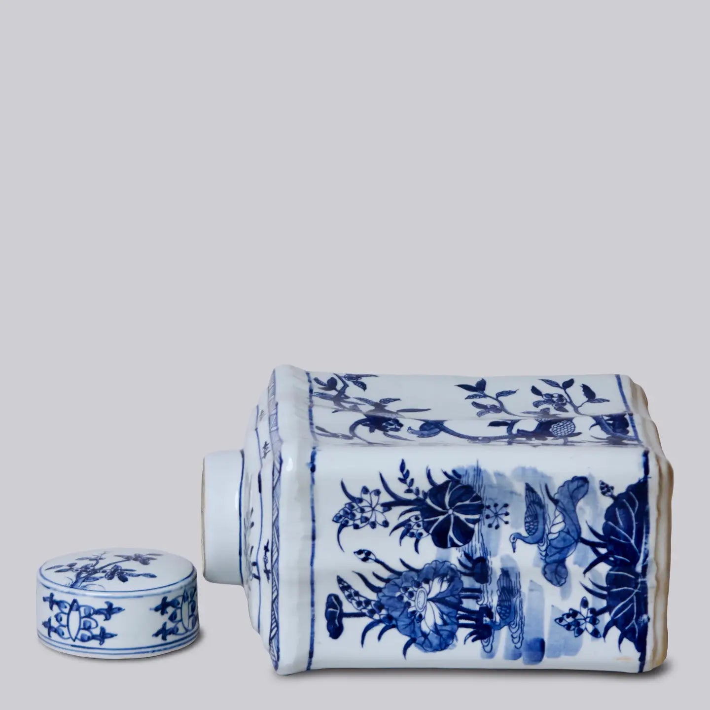 Bird and Flower Blue and White Porcelain Caddy C314