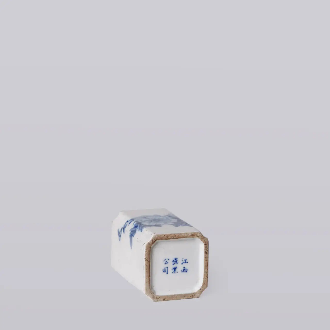 1920s Blue and White Porcelain Peony Square Vase C680