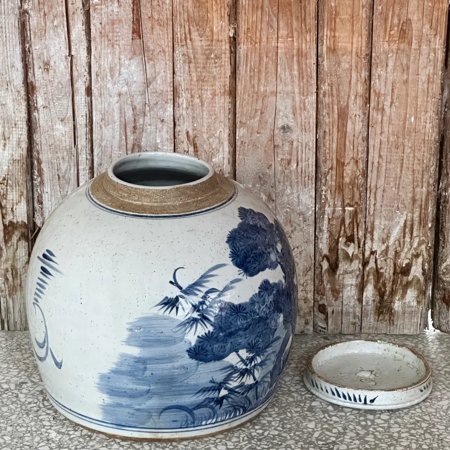 Blue and White Porcelain Three Friends Large Round Storage Jar C695