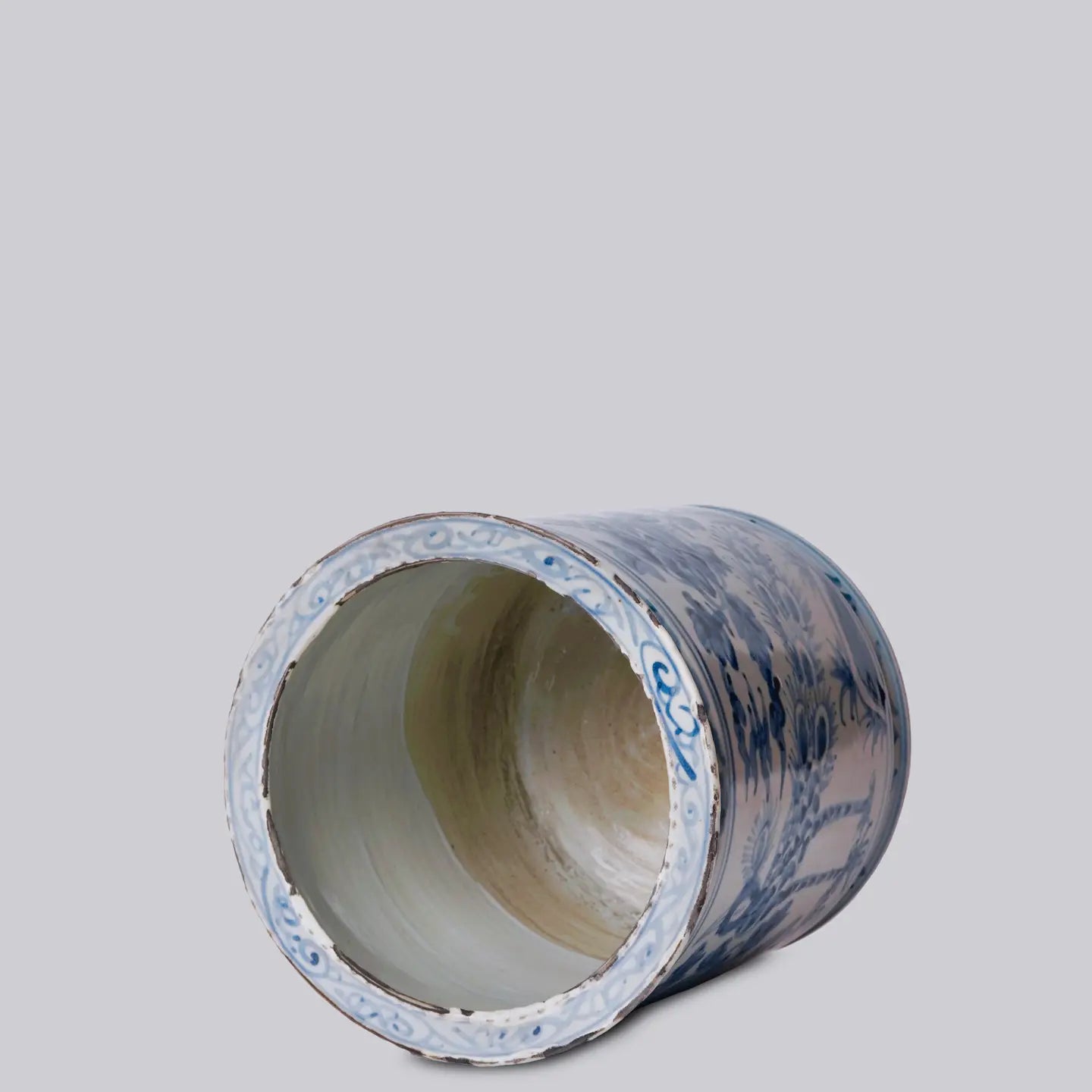 Rustic Peacock Blue and White Porcelain Cachepot C749