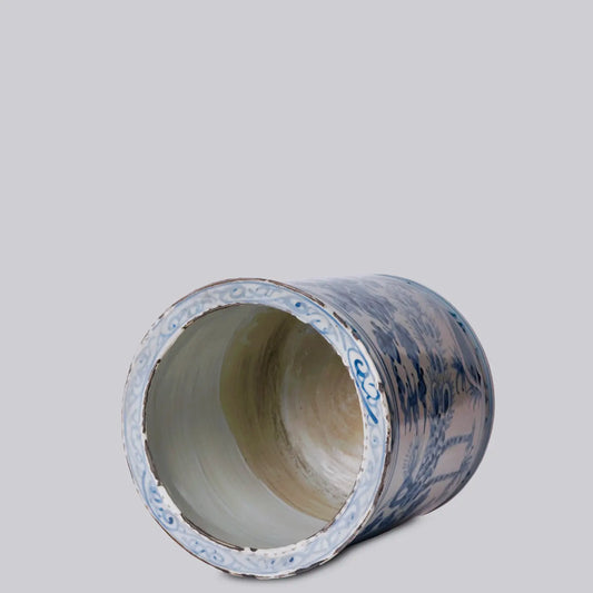 Rustic Peacock Blue and White Porcelain Cachepot C749