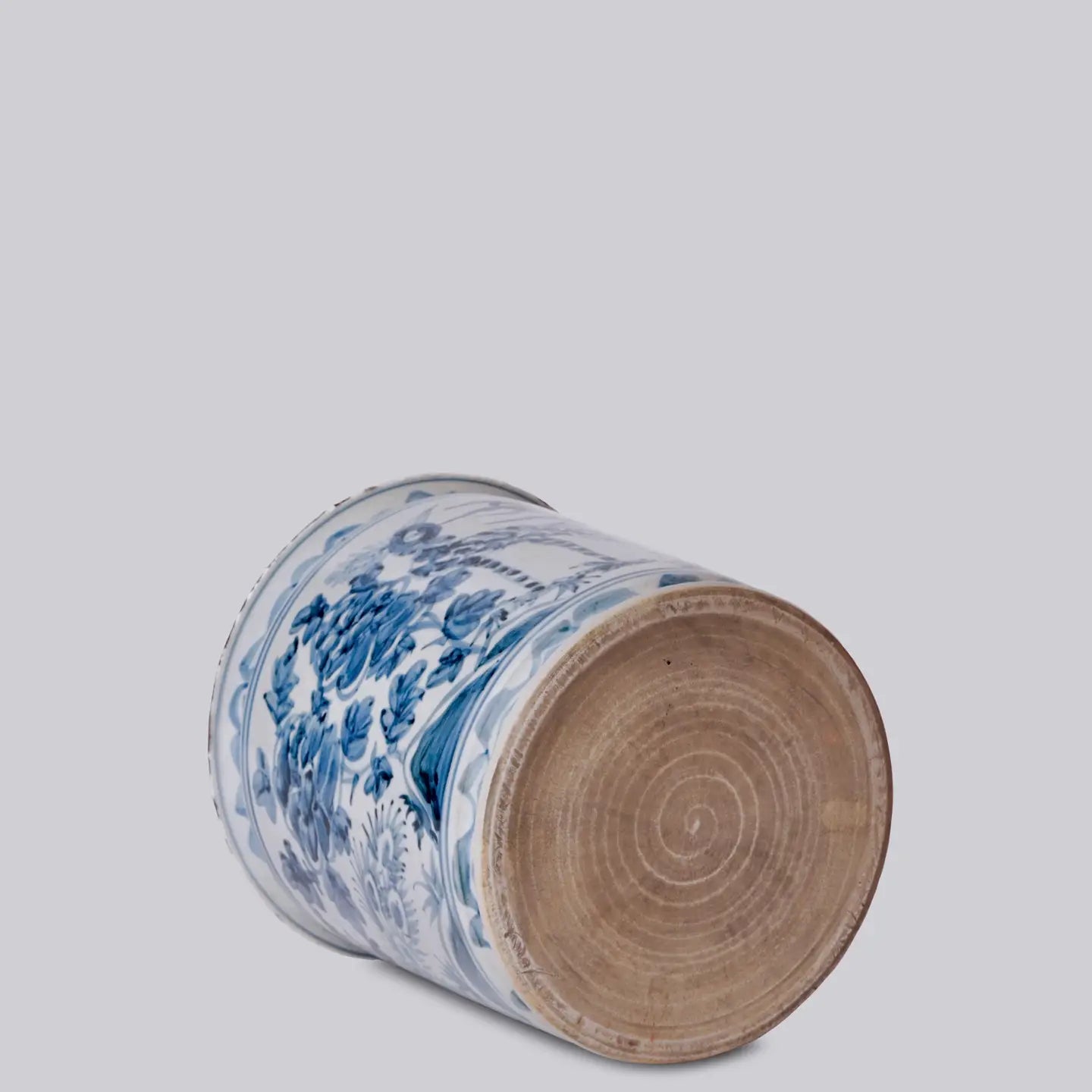 Rustic Peacock Blue and White Porcelain Cachepot C749