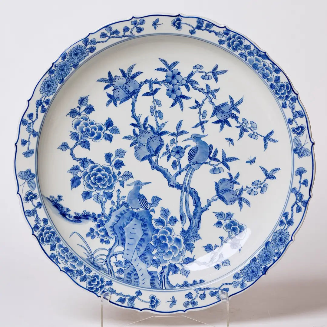 Blue and White Porcelain Bird and Flower Platter C889