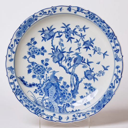 Blue and White Porcelain Bird and Flower Platter C889