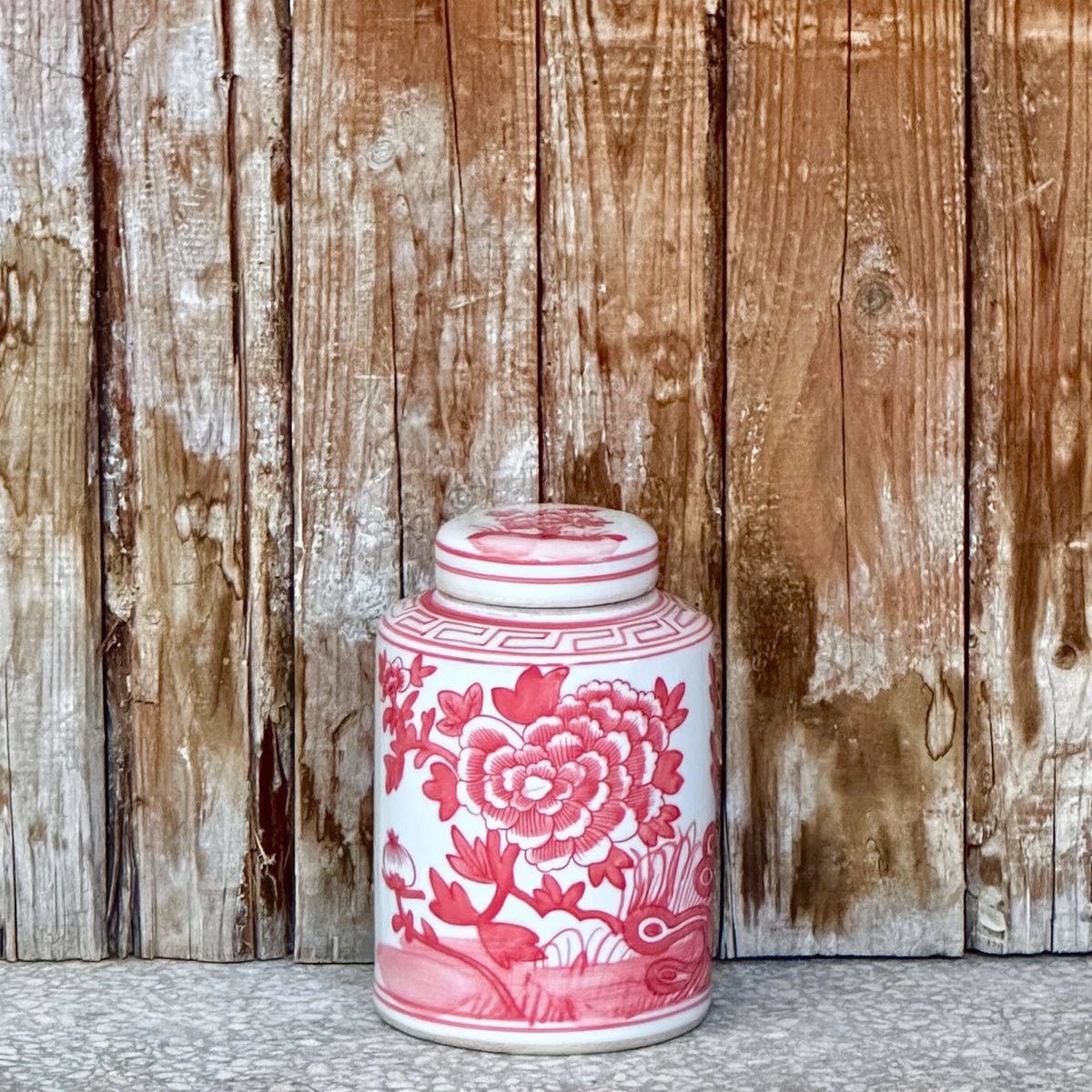 Hand Painted Red and White Porcelain Peony Cylinder Caddy C953