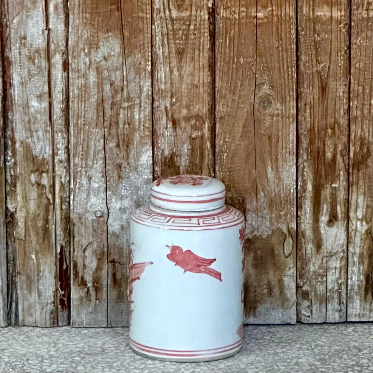 Hand Painted Red and White Porcelain Peony Cylinder Caddy C953