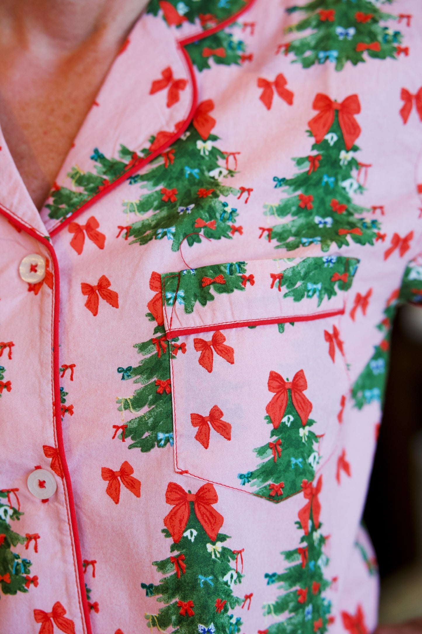 Ribbons In The Pines| Short Sleeve Pajama Gift Set | Pink