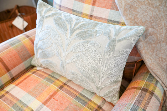 Thibaut Blue Leaf Design Velvet Lumbar Pillow