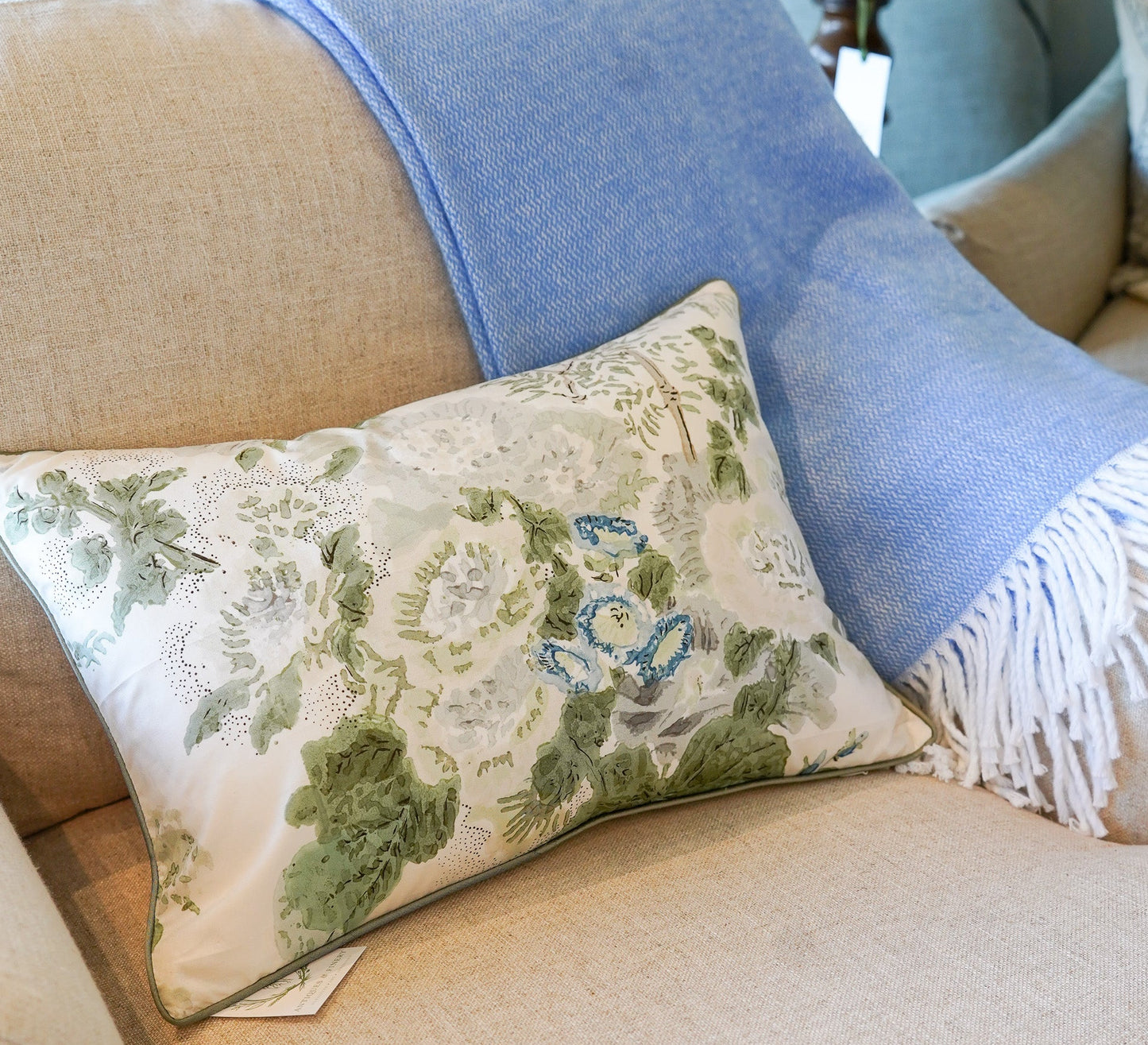 Lee Jofa Hollyhock Grey-Sage Lumbar Pillow