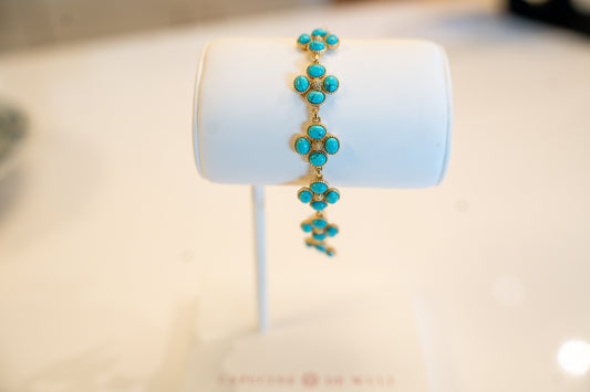 Berry Clover Link Bracelet 7" +2" Turquoise