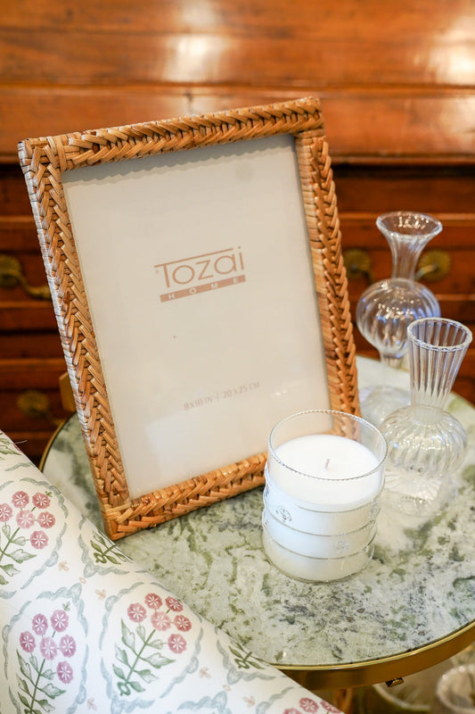 TWO'S COMPANY -  8" X 10" WOVEN RATTEN PHOTO FRAME