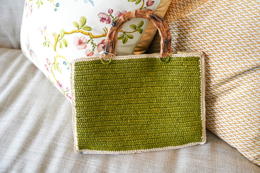 Baldiz Olive Green and Hay Piper Bamboo Bag
