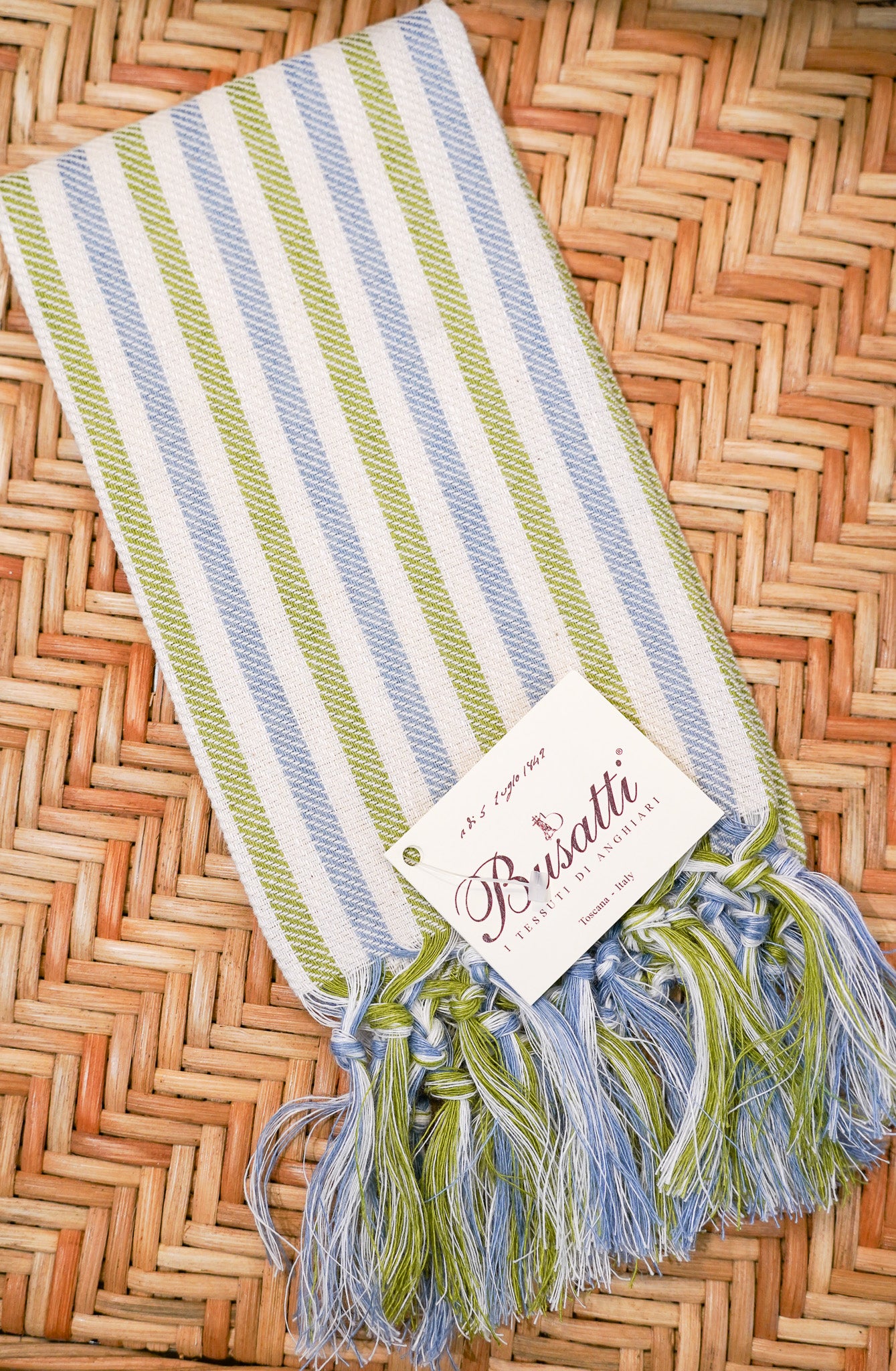 Guest Towel Light Blue/ Olive Green Fringe | Busatti Col. 8/135