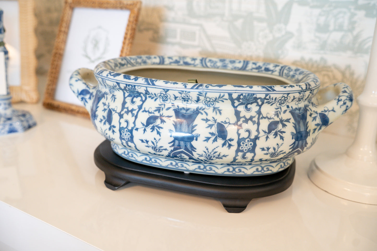 Blue and White Porcelain Footbath 16" with Base
