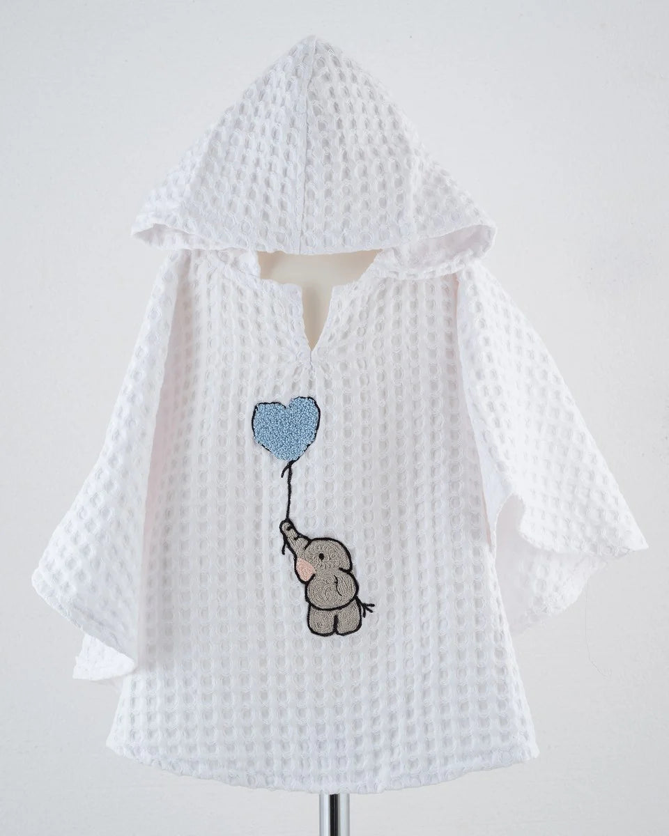 Poncho round embroidered | Elephant with Blue Balloon