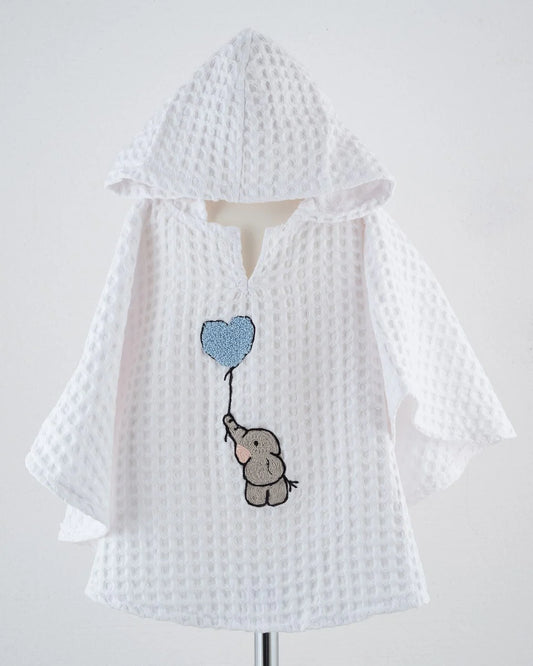 Poncho round embroidered | Elephant with Blue Balloon