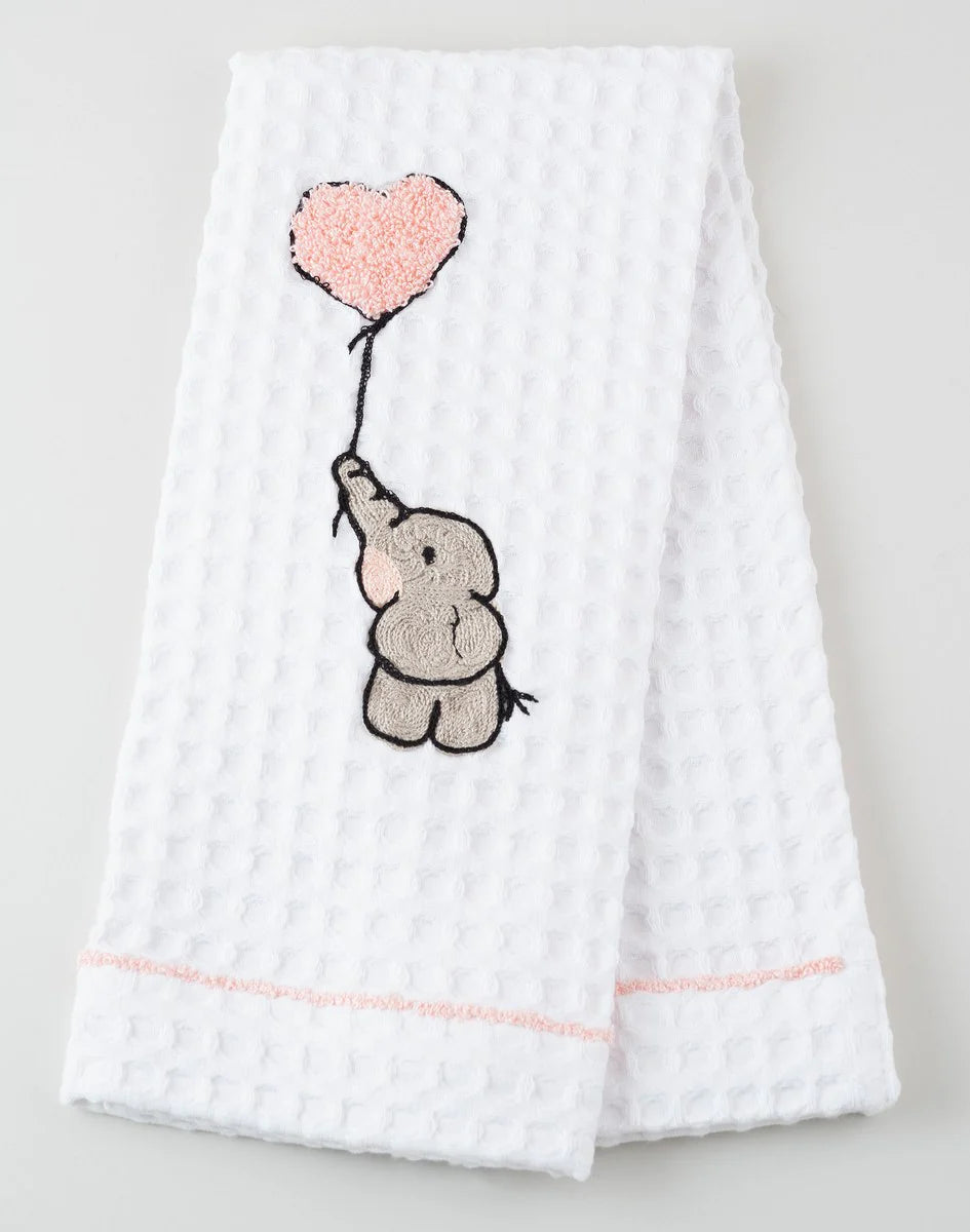 Elephant with Pink Balloon Embroidered Waffle | Face Towel