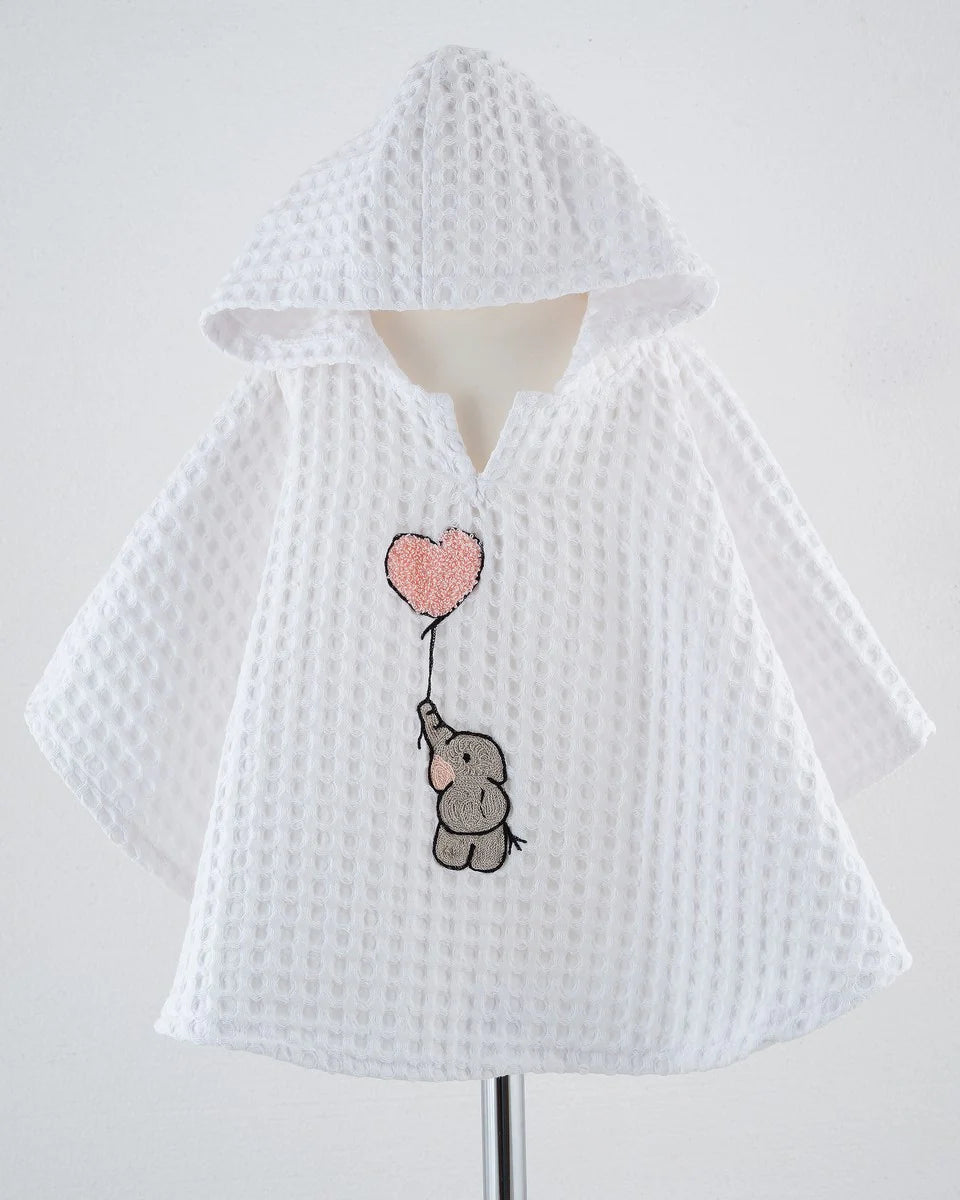 Poncho round embroidered | Elephant with Pink Balloon